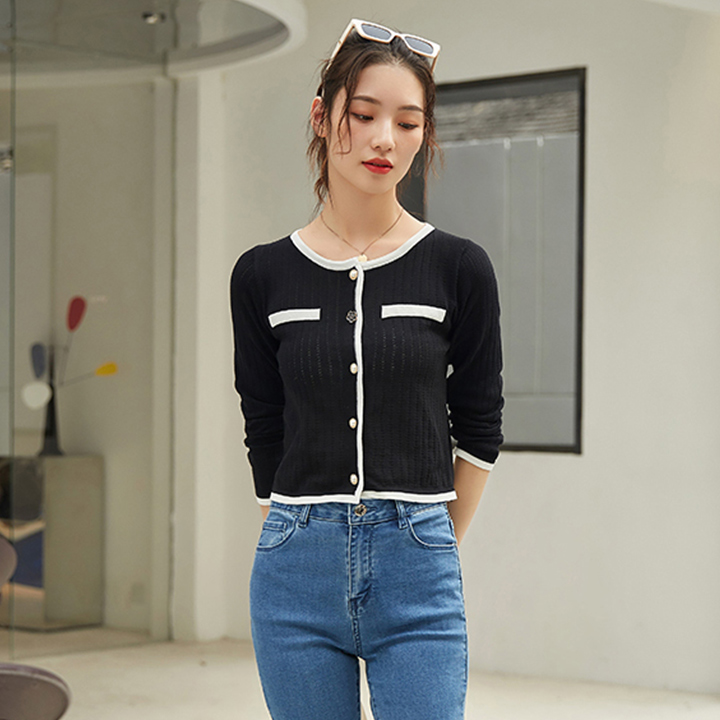 [HCM]Áo Len Dệt Kim Đính Nút Hoa - New Thoi Trang