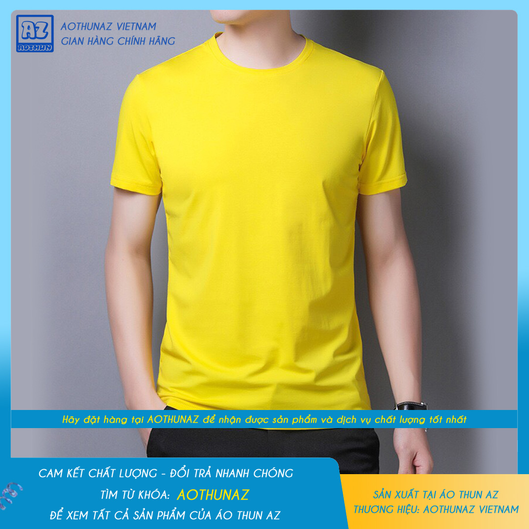 AOTHUNAZ - Áo thun trơn nam màu vàng chanh trẻ trung nổi bật - Vải cotton thoáng mát