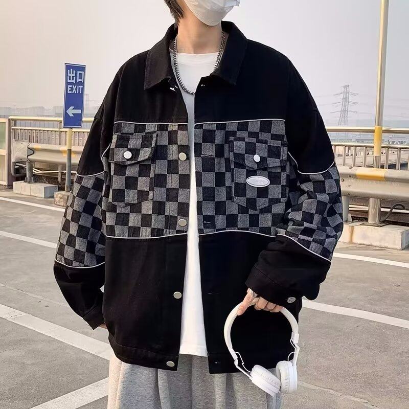 Live great Board cowboy coat man The Korean version jacket loose and comfortable cowboy lapel Single row buckle montage