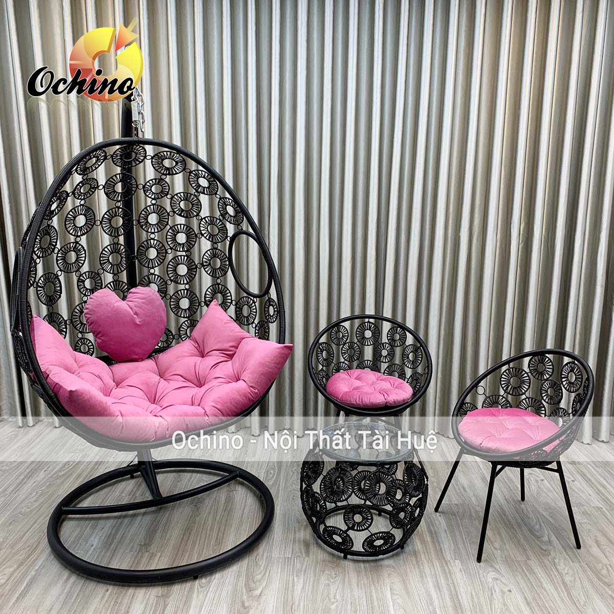 Bộ xích đu để phòng khách, để ngoài trời mẫu xích đu hoa dành cho 1 người