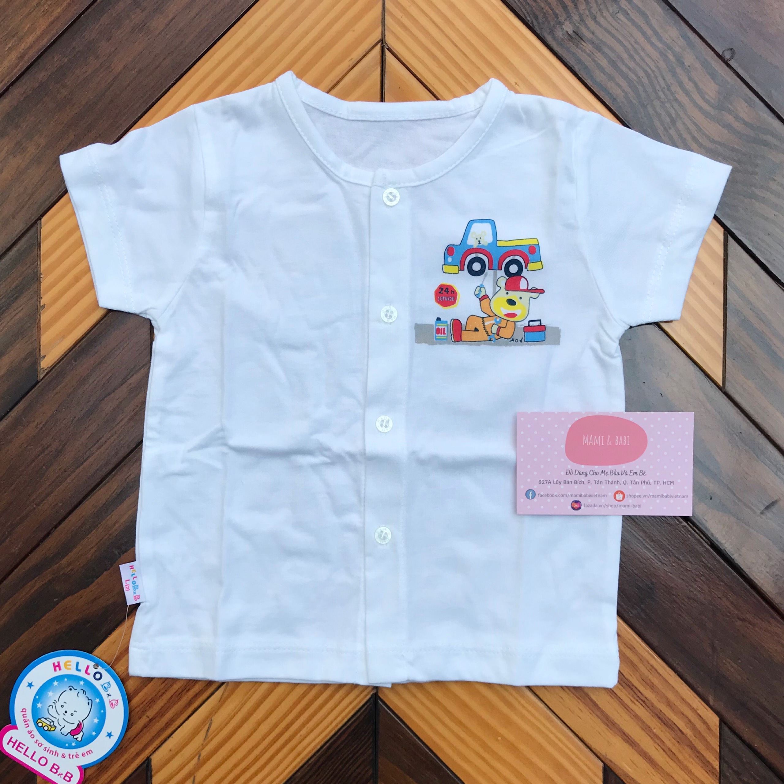 Áo Sơ Sinh Tay Ngắn Nút Giữa Cho Bé Hello B&B