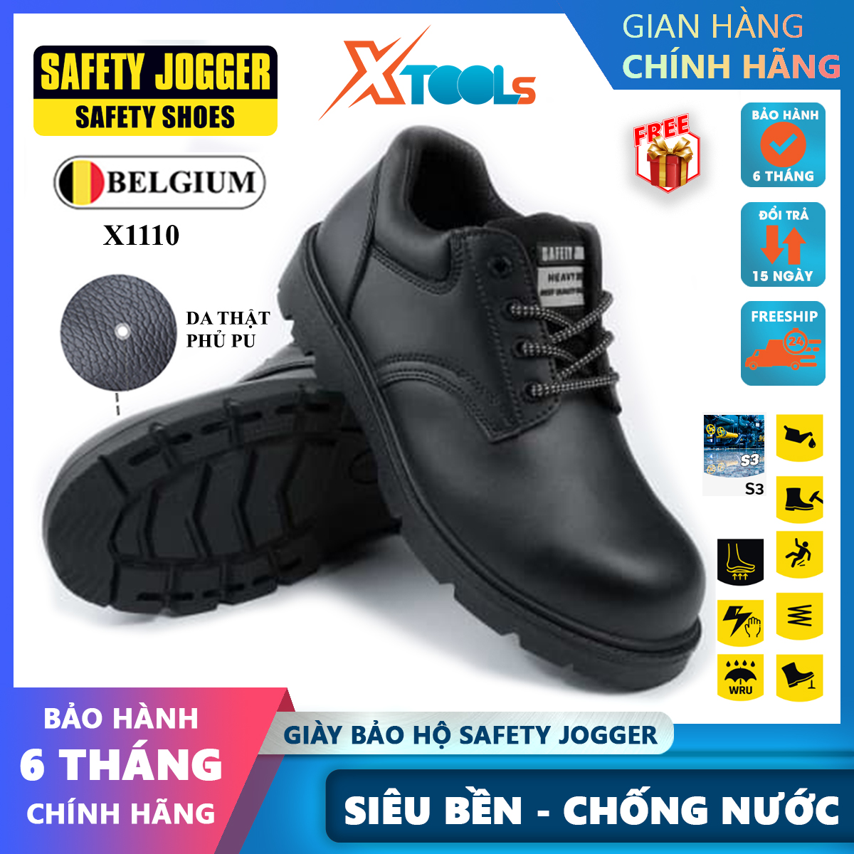 Labor protection shoes male jogger X1110 S3 SRC high-grade cowhide leather, waterproof, crafted of nonmetal, slip-resistant standard src, low collar