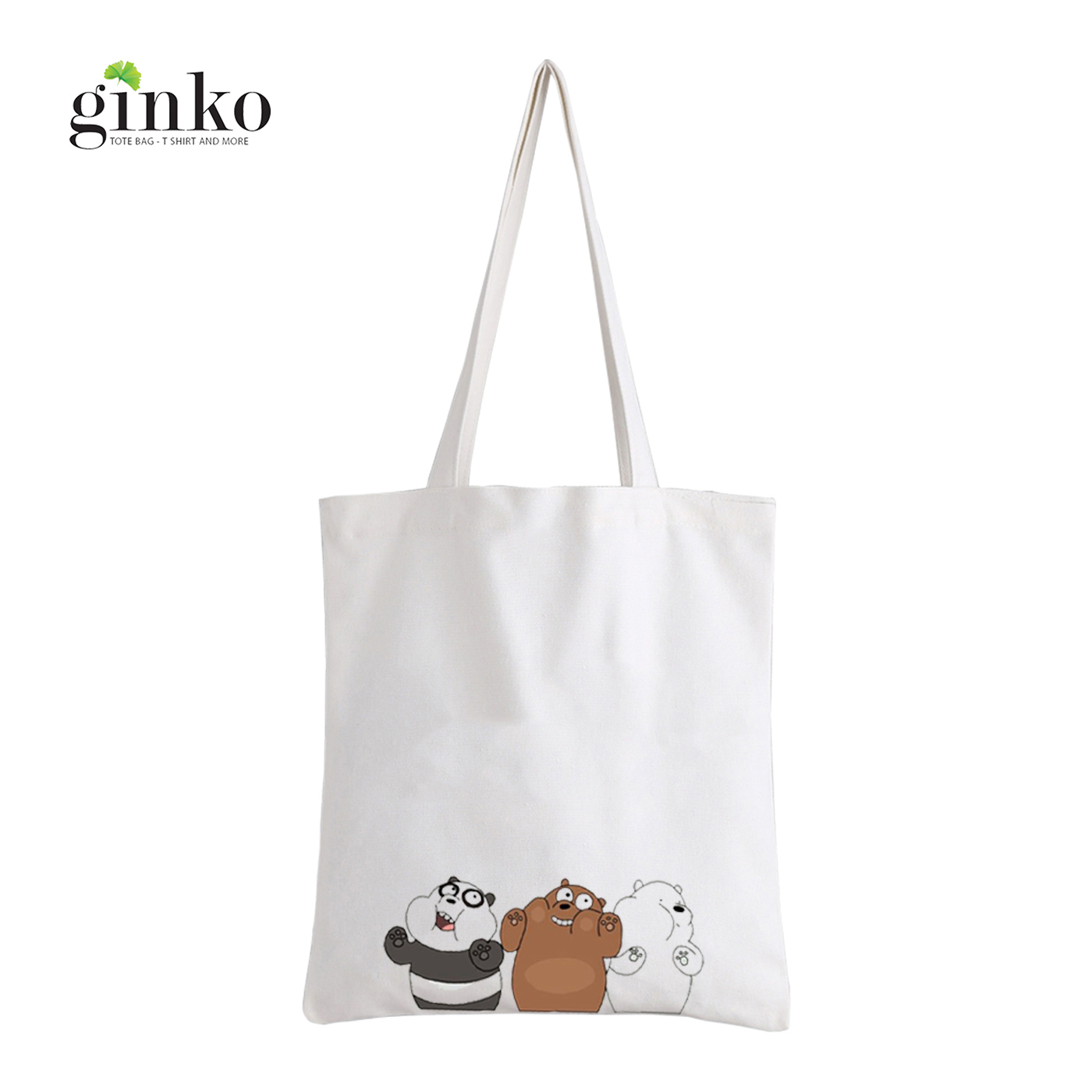 Túi Vải Tote GINKO Kiểu Basic Dây Kéo In Hình We Bare Bears (Nhiều Mẫu)