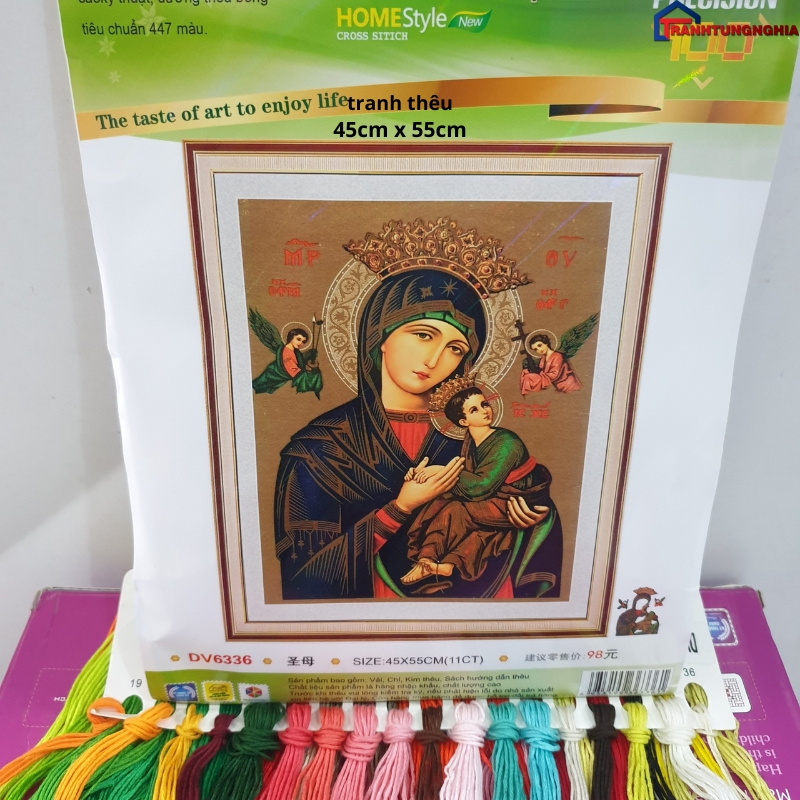 Tranh đính đá, tranh thêu chữ thập đức mẹ hằng cứu giúp