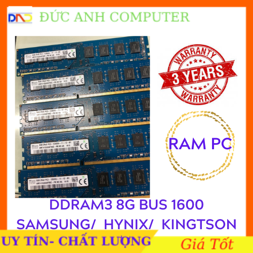 Ram DDR3 Ram DDR3 8G bus 1600 PC3 / PC3L Hàng Máy Bộ Mỹ - Không Kén Main, BH 36 Tháng, Chân Ram Vàng- Ưu Tiên Hiệu Samsung, Hynix