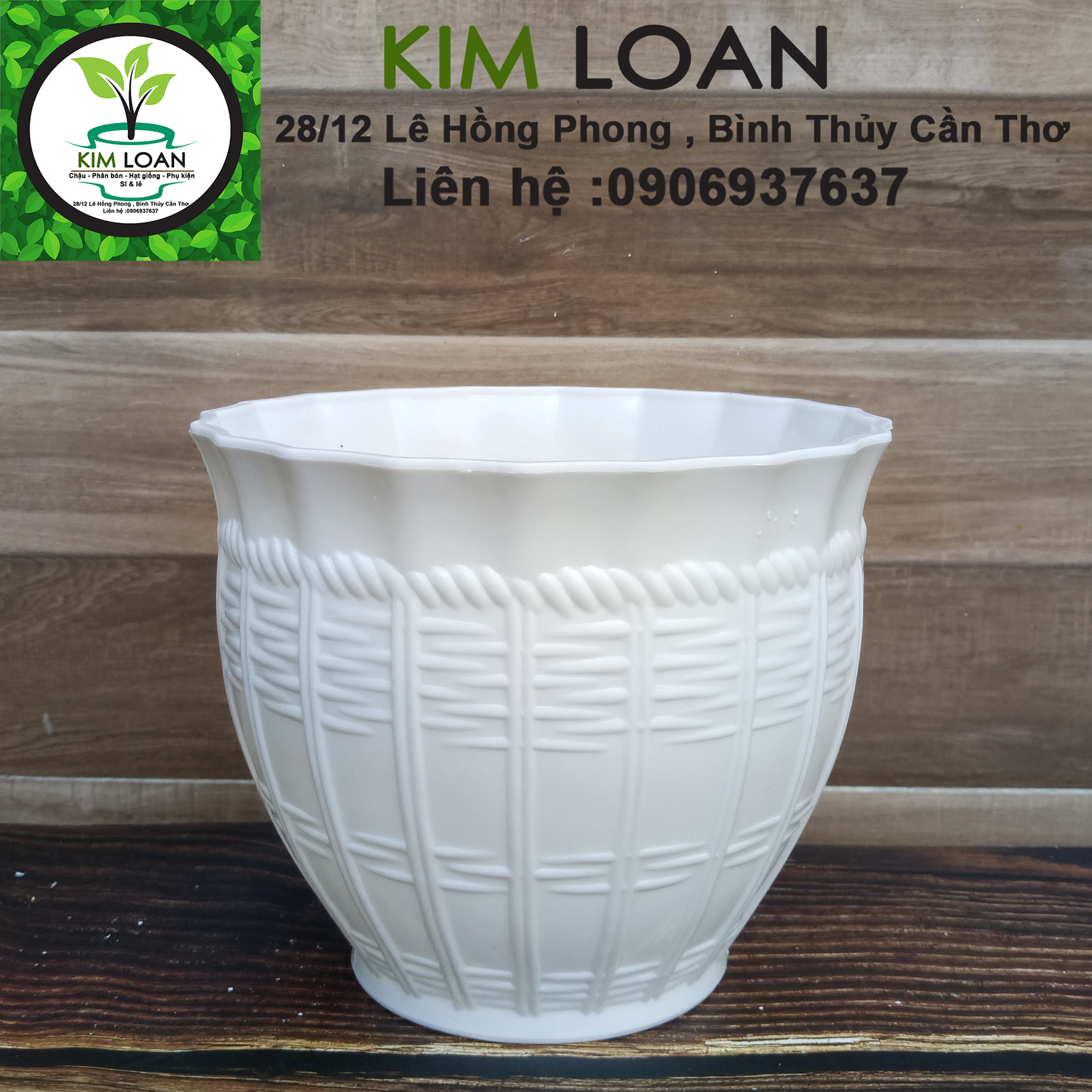 Combo 4 chậu tròn mini trắng hoa văn sọt tre 17x14cm