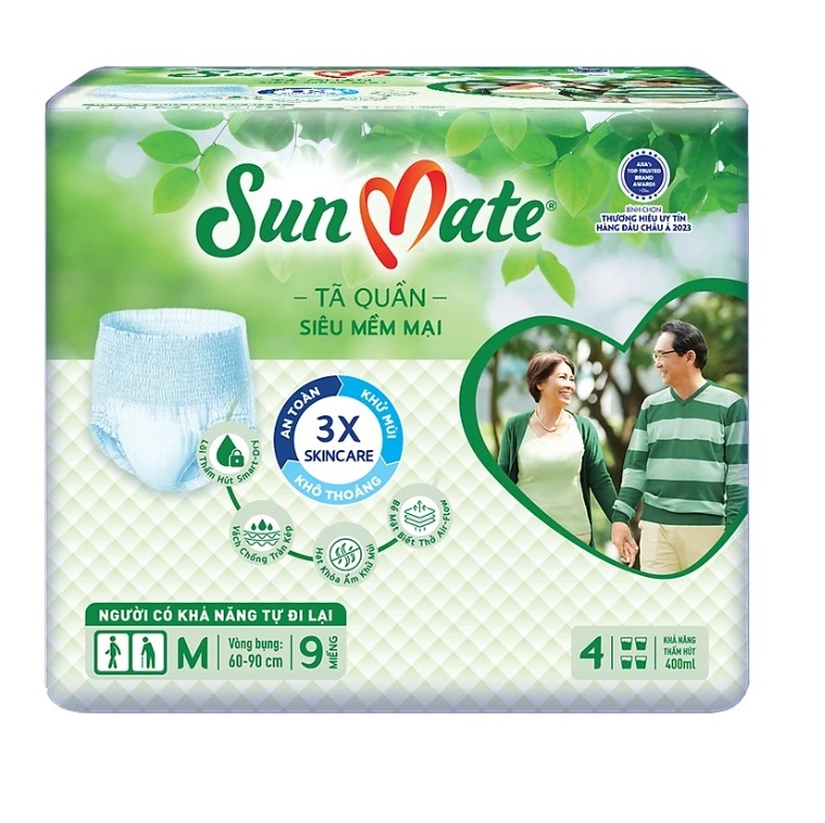 Combo 4 bịch Tã quần SunMate size M9, size L8 (tã người lớn siêu mềm mại)