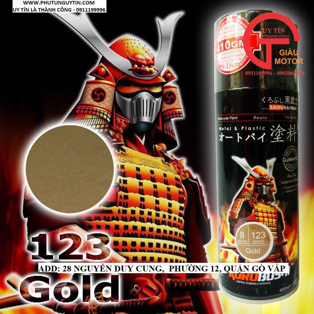 Chai sơn xịt sơn xe máy Samurai 123 màu vàng ánh kim