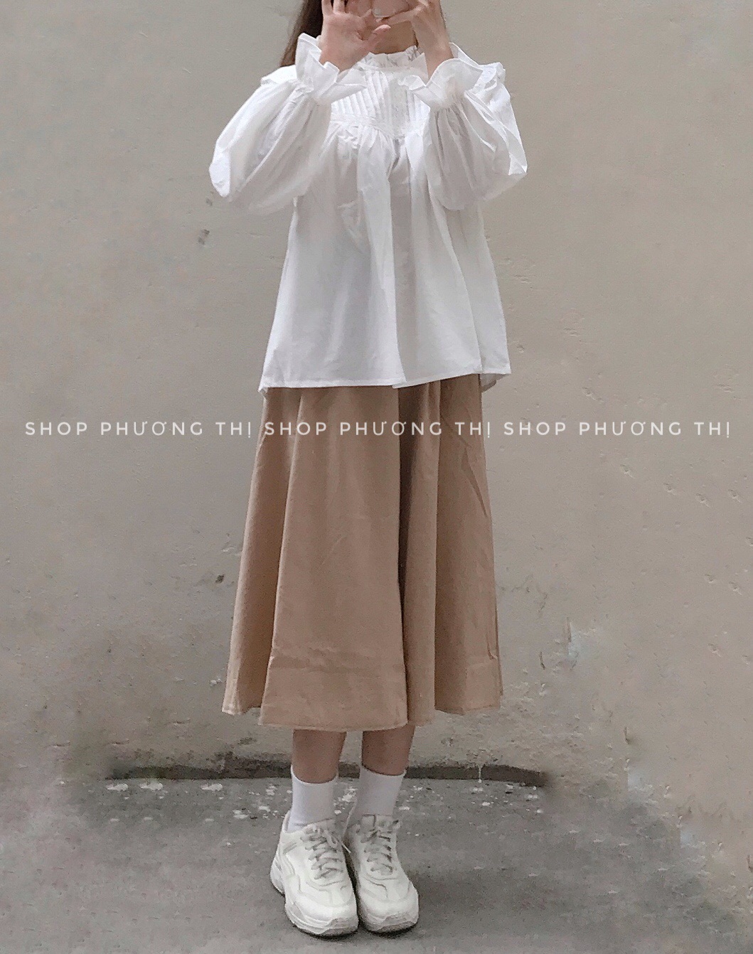 Chân váy midi hàn quốc chất đũi dáng xoè ulzzang (hình shop tự chụp)