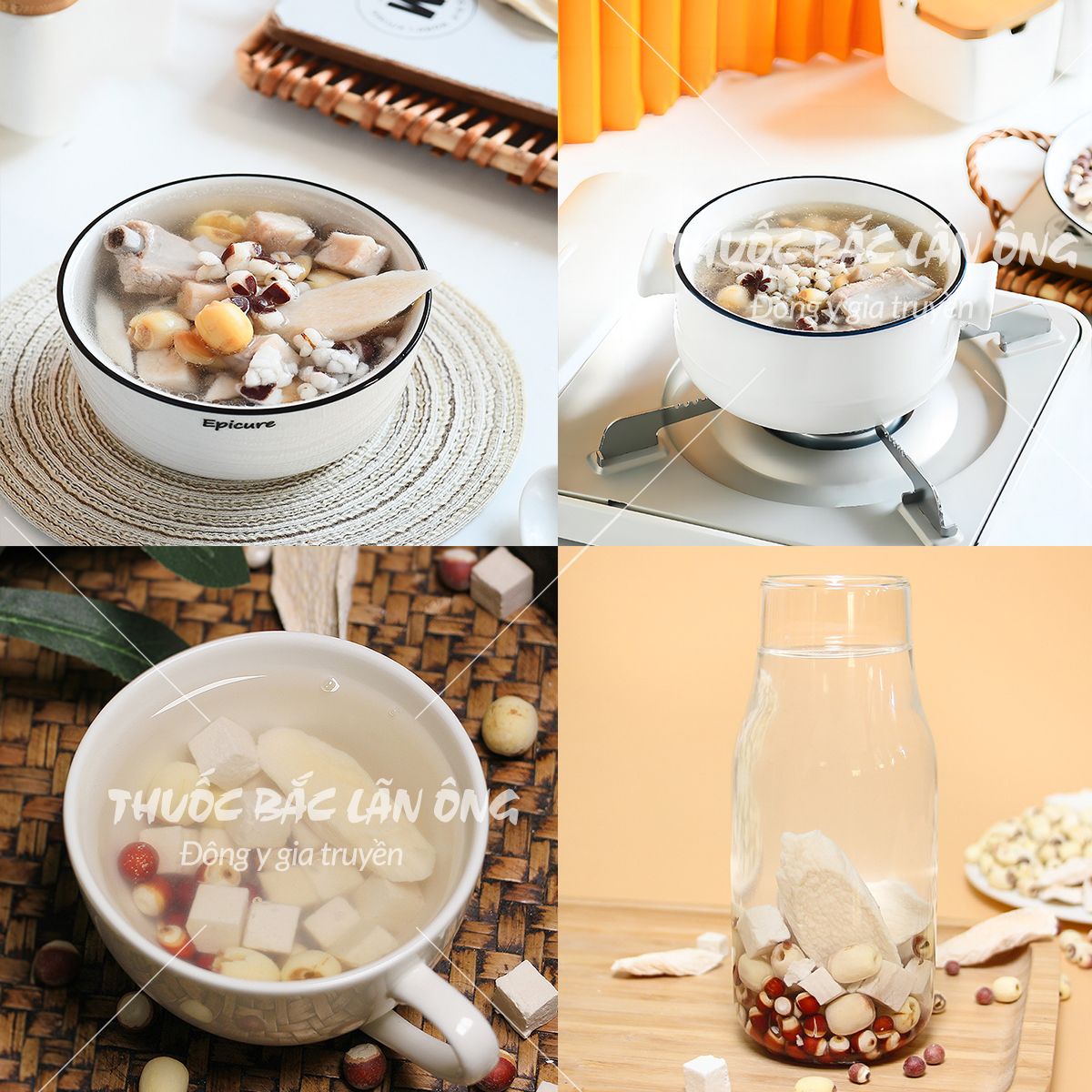 Canh dưỡng sinh tứ thần, set canh dưỡng sinh mix sẵn gồm hạt sen, khiếm thực, hoài sơn, bạch linh,...
