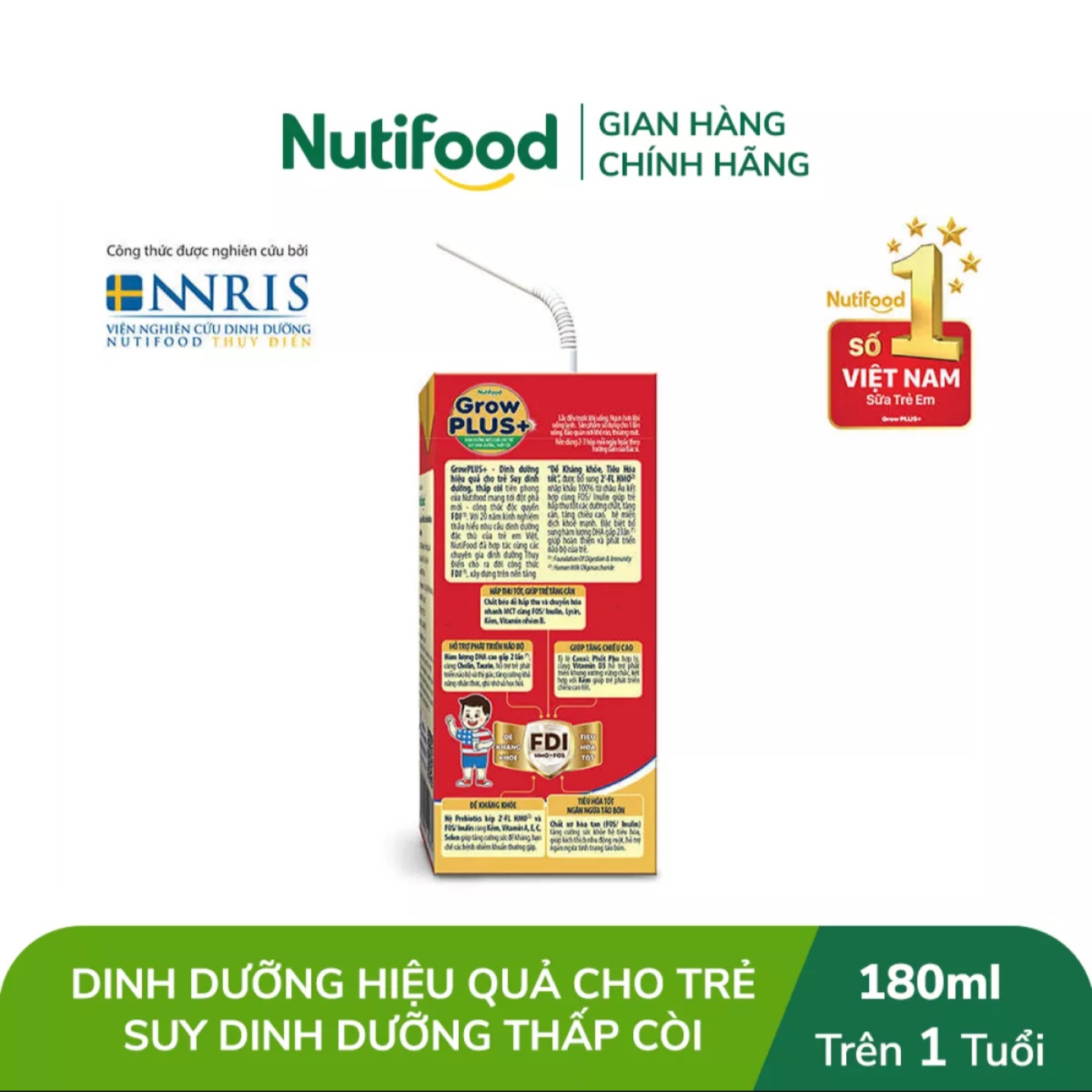 (HSD T10-2026) (Mẫu Mới) Thùng 48 Hộp Sữa Pha Sẵn NutiFood Grow Plus+ Suy Dinh Dưỡng Thấp Còi 180ml.