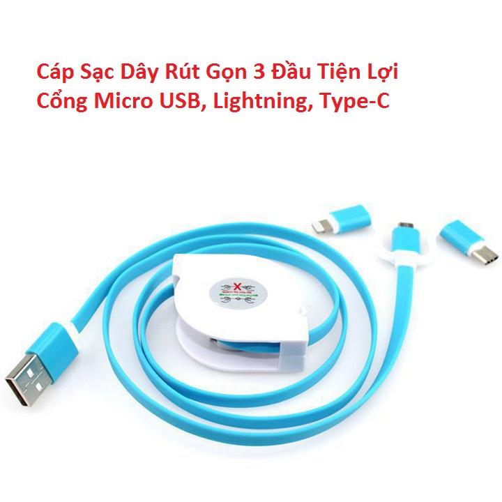 Cáp Sạc Dây Rút 3 Đầu Tiện Lợi