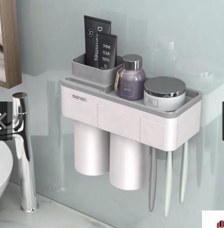 Kệ để đồ nhà tắm kèm giá treo bàn chải đánh răng Oenon treo tường tặng kèm 2 cốc đẹp, có ngăn kéo thông minh (Không cần khoan)