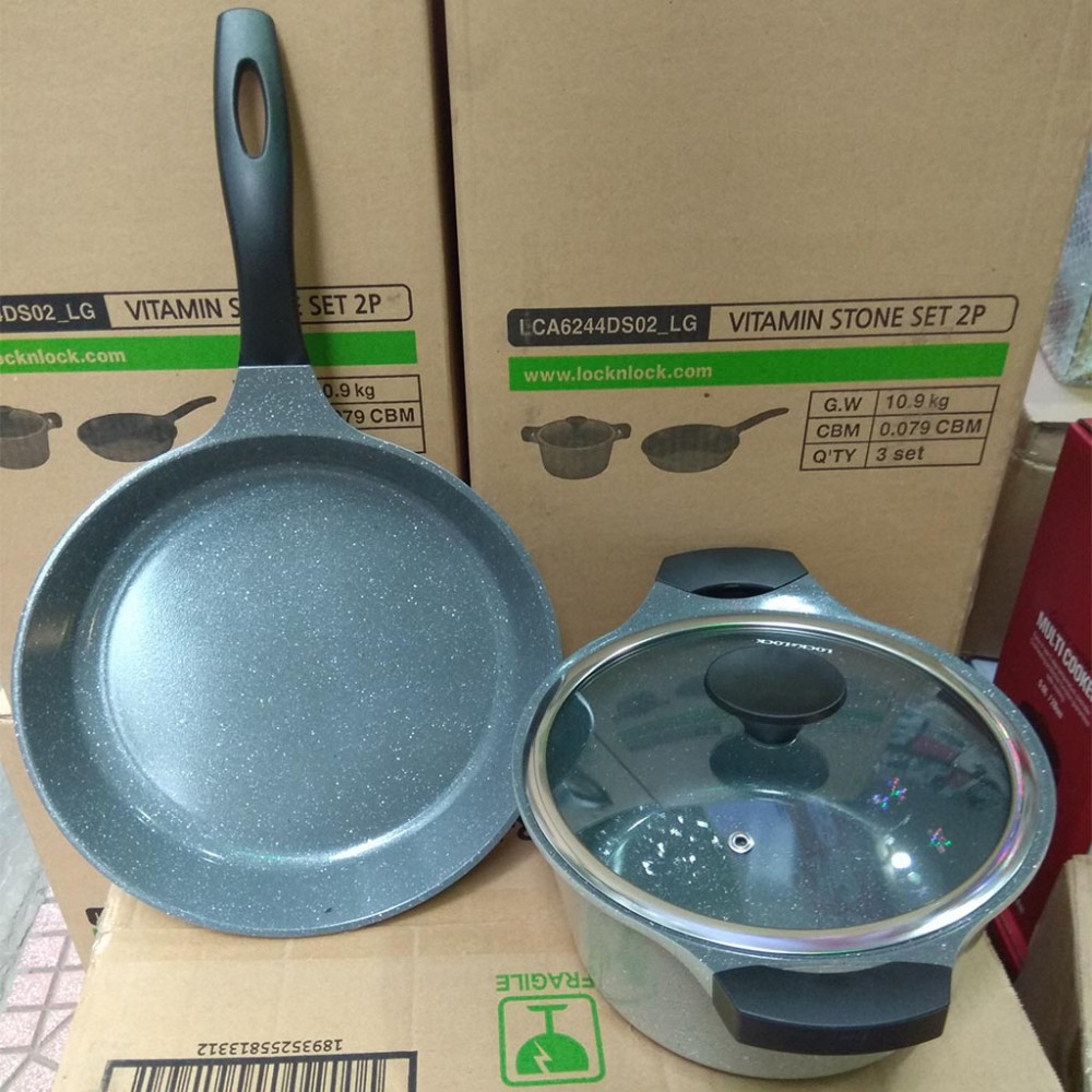 Bộ Lock&Lock Stone 7 Lớp Nồi Đá 24cm Và Chảo Đá 28cm