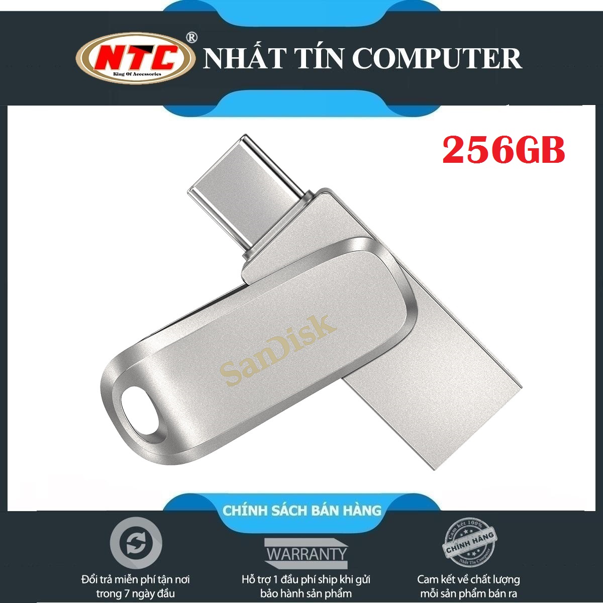 USB OTG Sandisk Ultra Dual Drive Luxe USB Type-C 3.1 256GB 150MB/s (Bạc) - Vỏ kim loại cao cấp - Nhất Tín Computer