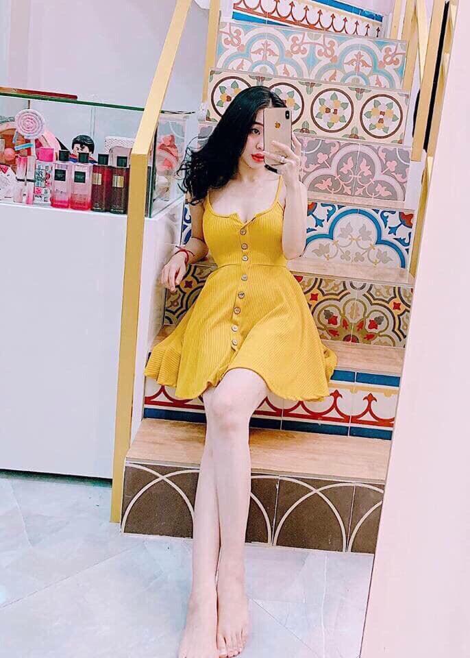 ĐẦM XÒE 2 DÂY ĐÍNH NÚT CỰC HOT TẠI X79 ( HÌNH MẪU CHỤP THẬT )