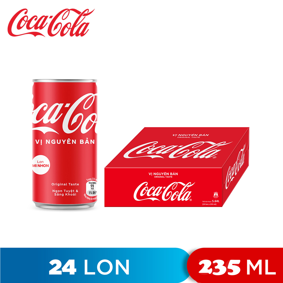 Thùng 24 lon nước ngọt vị nguyên bản original taste coca cola 235ml