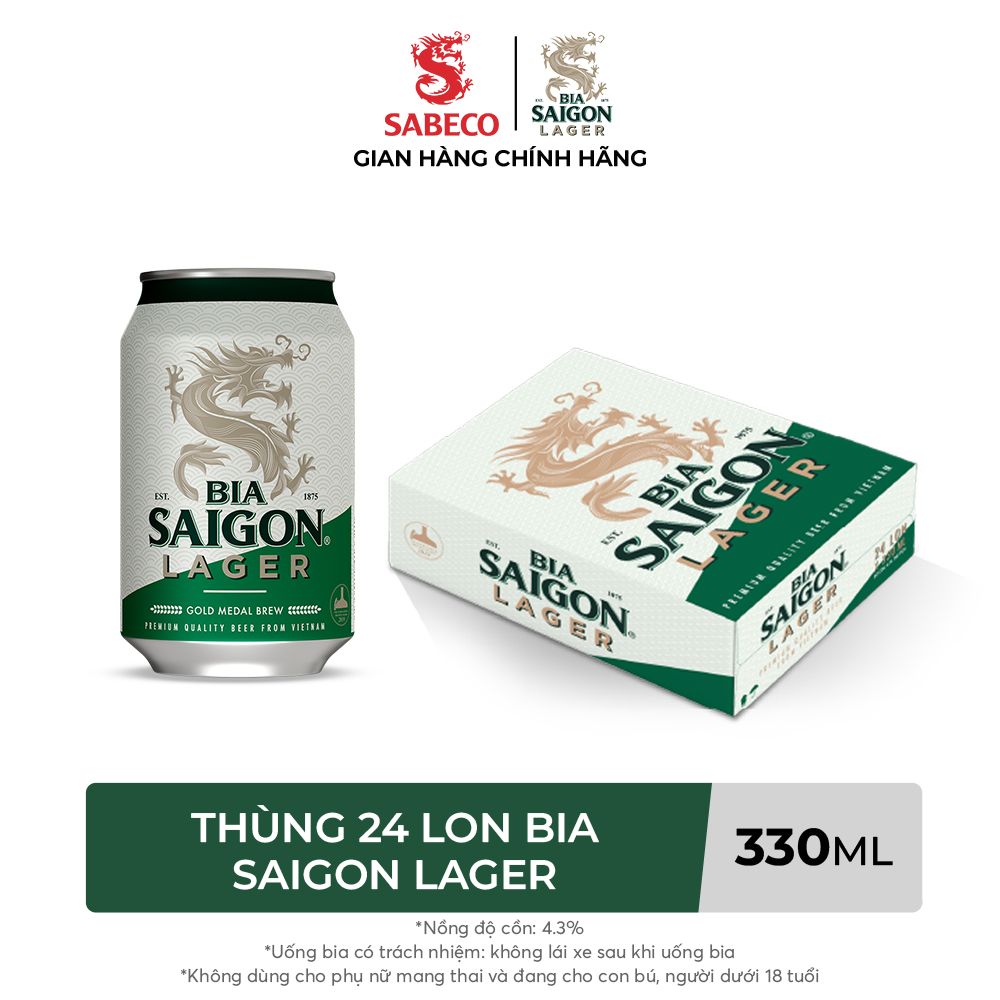 Alcohol Content 4.3% - Box of 24 Cans of Saigon Lager Beer 330ml