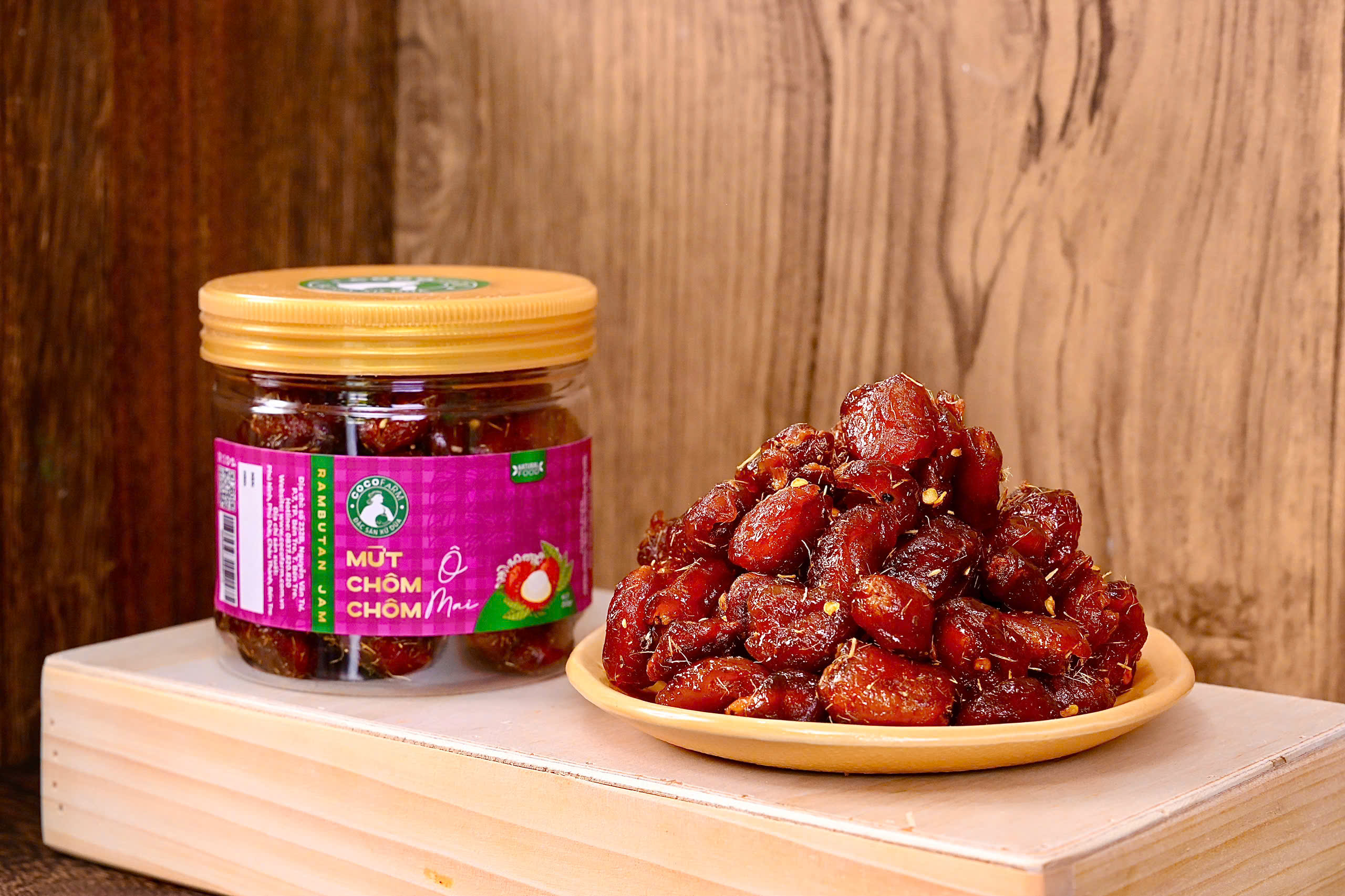 Mứt Chôm Chôm tách hạt với 3 hương vị nguyên bản, vị ô Mai và vị Cay Cocofarm