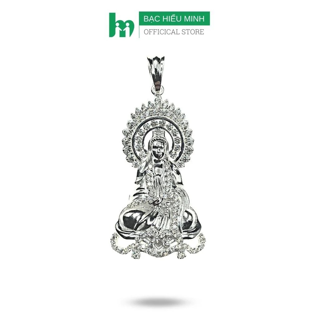 Mặt dây chuyền nam nữ bạc 925 hình phật bà quan thế âm bồ tát đính đá nhân tạo cao cấp bạc hiểu minh mdn466