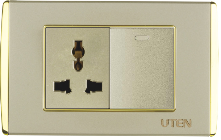 Bộ ổ cắm Uten V9 màu vàng mặt chữ nhật