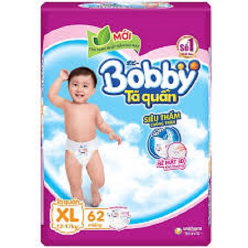 Tã quần Bobby siêu lớn XL 62 miếng (12-17 kg) (hương trà xanh)
