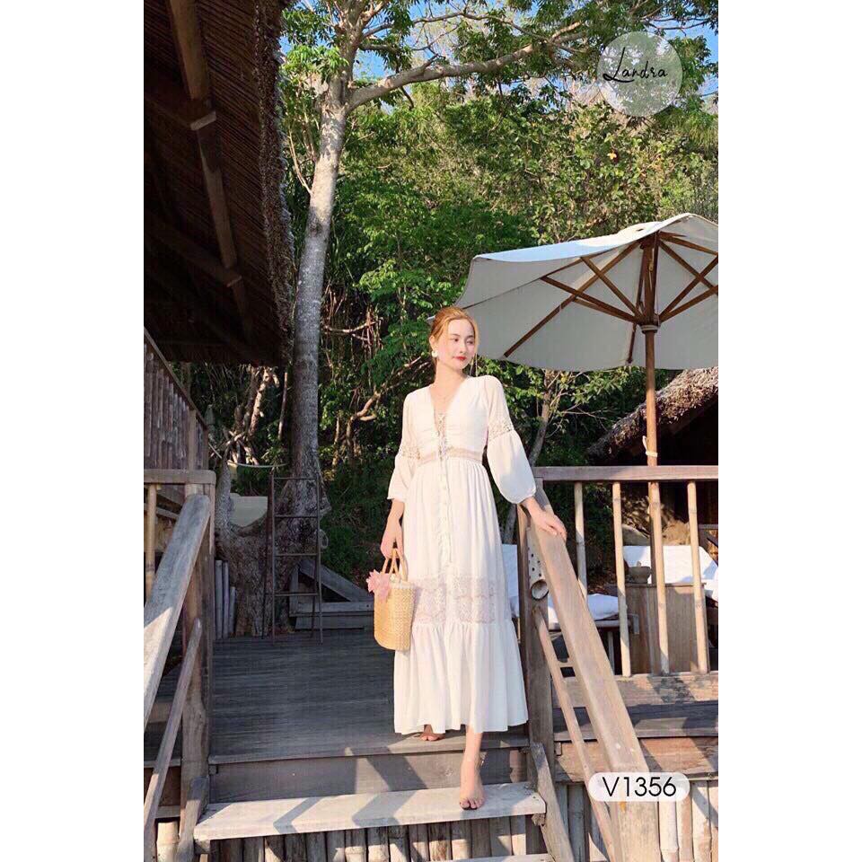 Váy Maxi Trắng Tay Ren