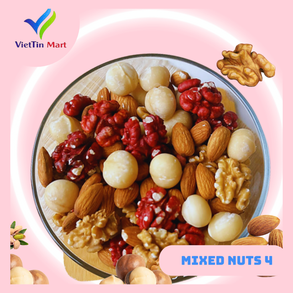 Combo Mix 4 Loại Hạt ( Hạt Dẻ Cười, Hạt Điều, Hạt Macca, Hạnh Nhân Rang Bơ) Viettin Mart 250g/ 150g