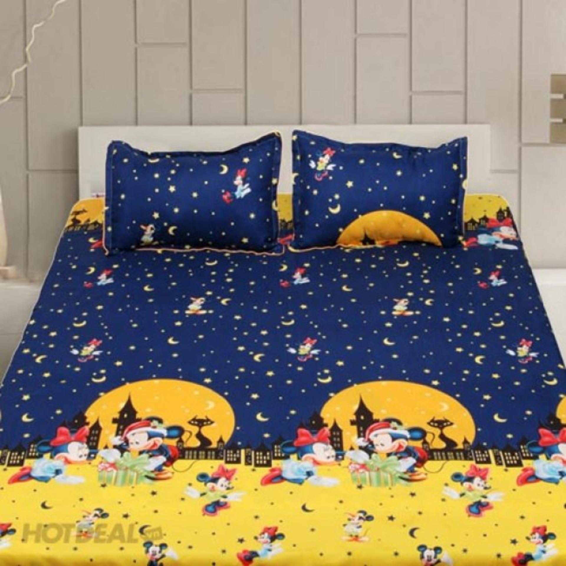Set Ga Gối Cotton ( tặng kèm áo gối ôm ) Mẫu Mickey Sao Đêm