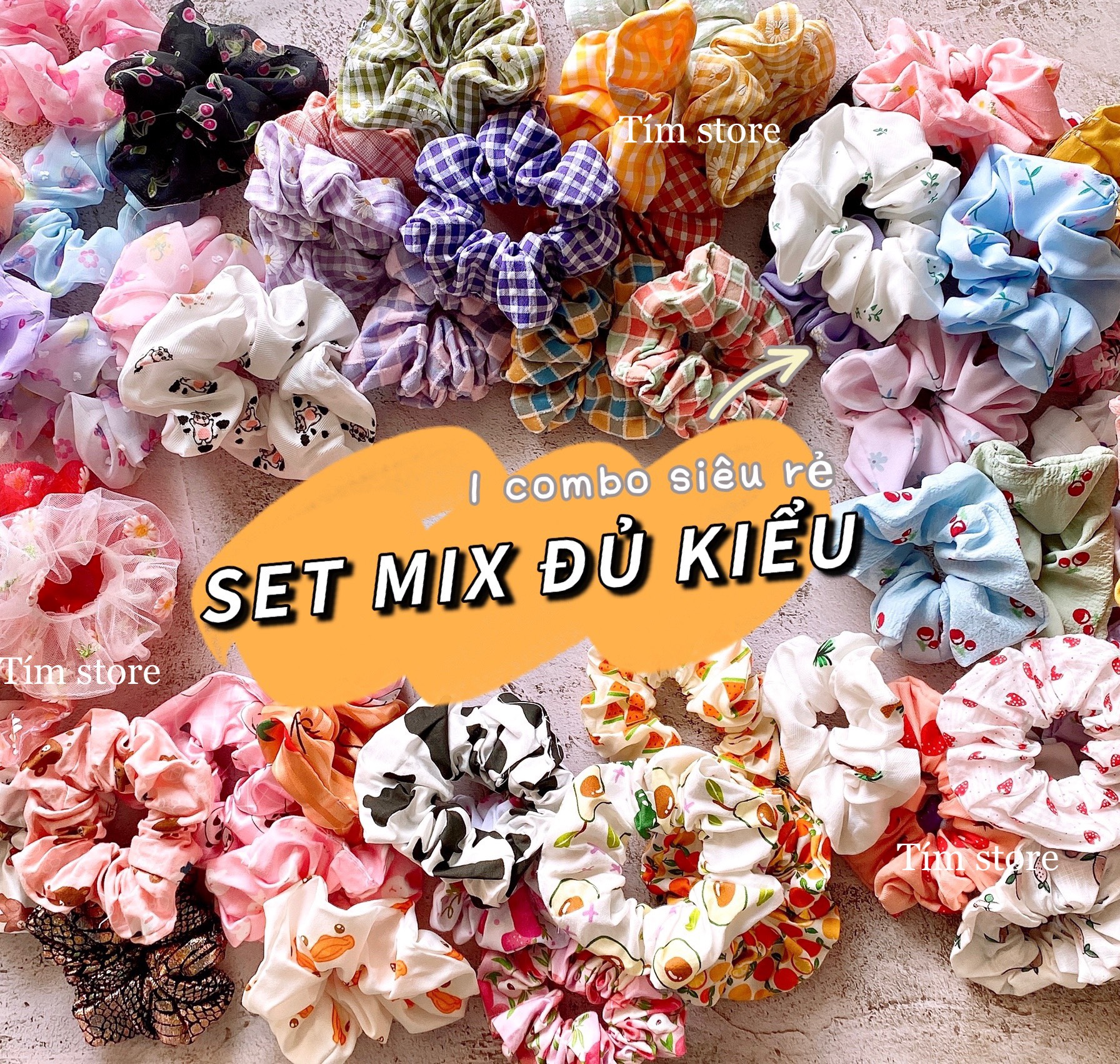 {Ảnh thật} SET MIX 5-10 SCRUNCHIES VẢI ĐẸP,  ĐỦ KIỂU, CỘT TÓC VẢI ĐEO TAY THỜI TRANG NỮ