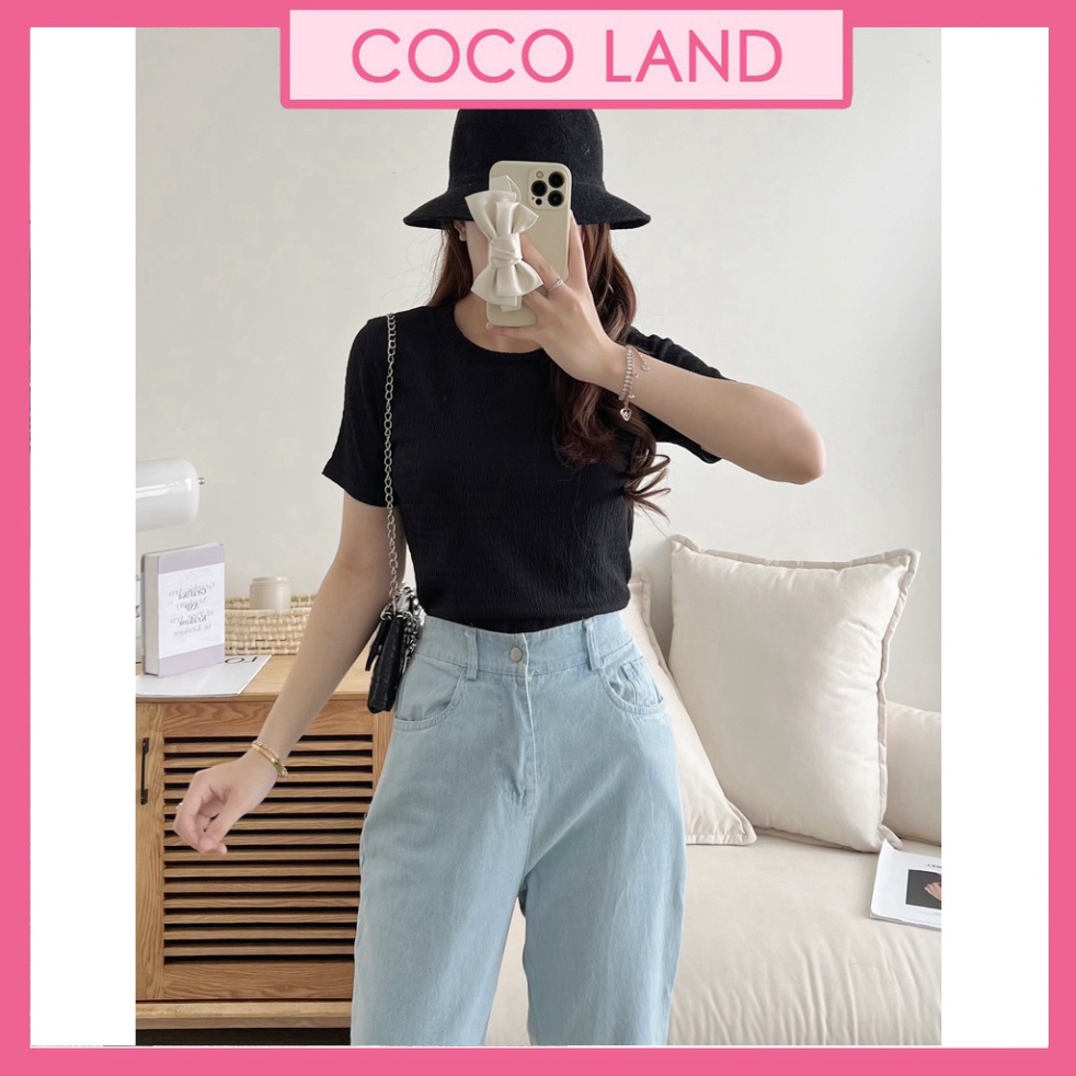 Áo xốp nhăn cổ tròn cộc tay baby tee Áo thun cộc tay nữ form vừa coco land babydoll ulzzang dáng dài croptop