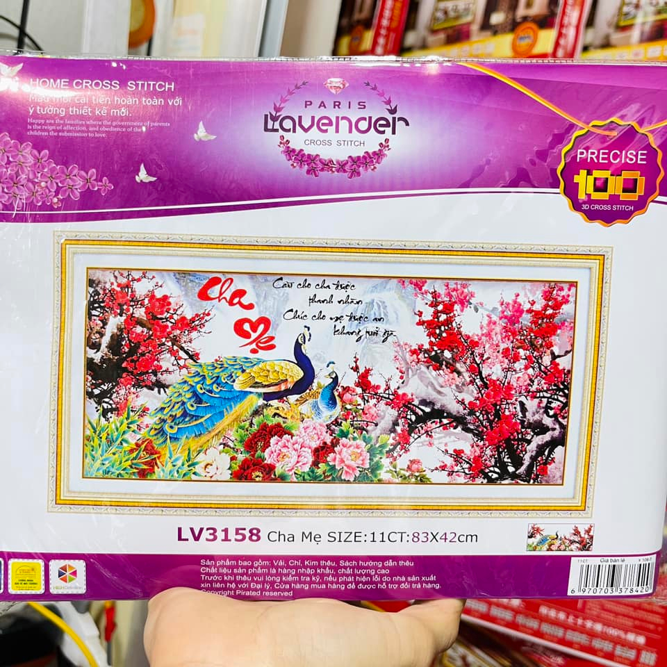 Tranh thêu chữ thập cha mẹ 3d kt 70x51cm