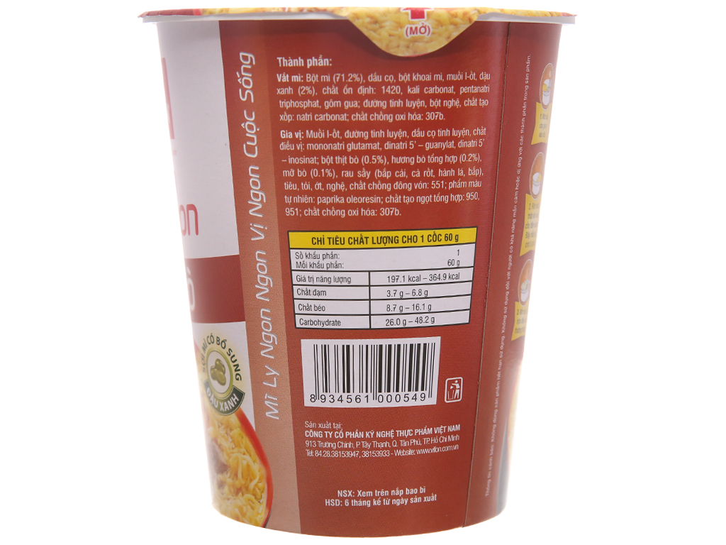 Thùng 24 ly mì Vifon Ngon Ngon vị bò 60g