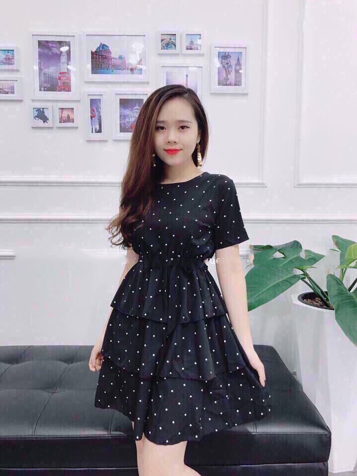 Váy Đầm Chấm Bi 3 Tầng Chất Liệu Kate Lụa Thời Trang Nữ