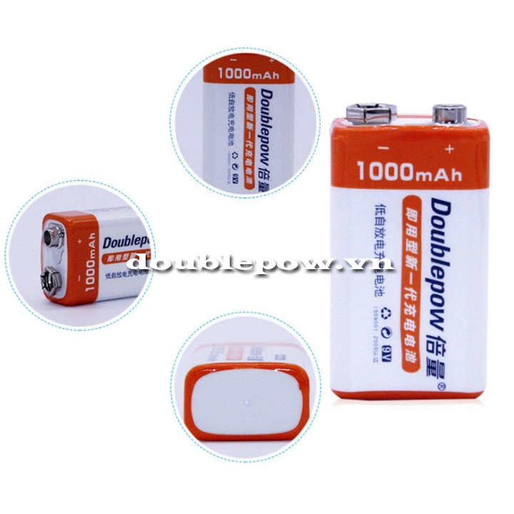 Pin sạc 9V-6F22 Doublepow 1000mAh dung lượng thật