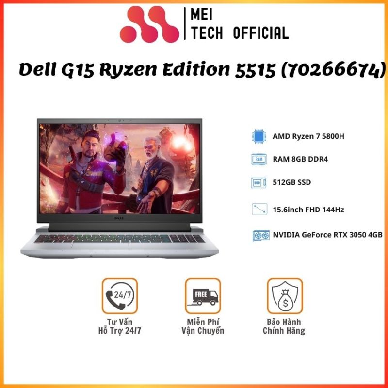 Bảng giá [Freeship] Laptop Dell G15 Ryzen Edition 5515 (70266674)/ AMD Ryzen 7 5800H/RAM 8GB/ 512GB SSD/ NVIDIA GeForce RTX 3050 4GB/ 15.6 Inch FHD/ 3Cell 56Wh/ Win+11H OFFICE H&S 2021/ 1Yr - Bảo hành 12 tháng Phong Vũ