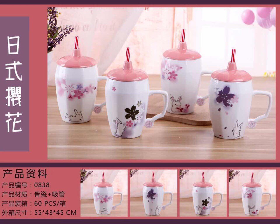 Cốc sứ kèm ống hút