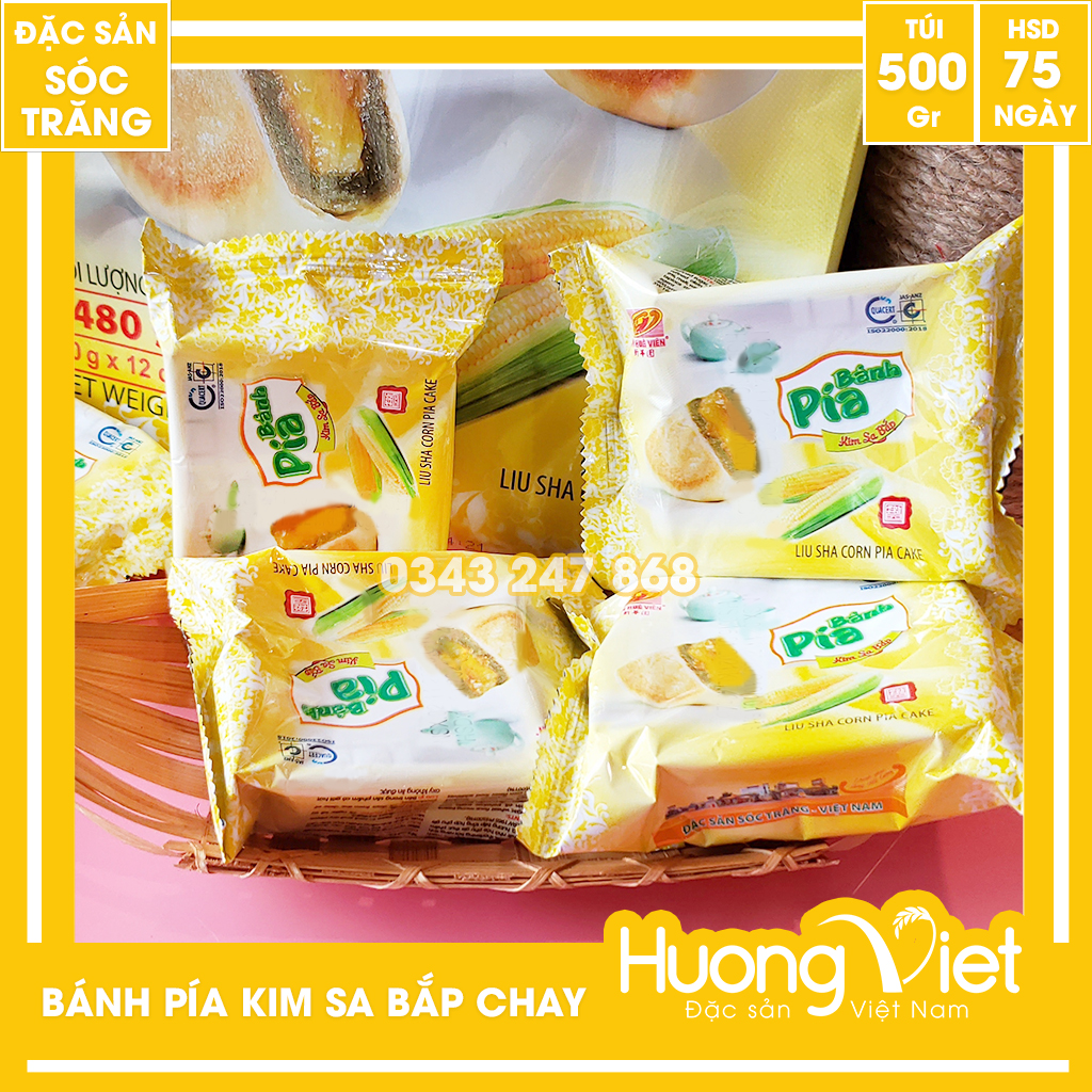 Bánh pía kim sa bắp Tân Huê Viên 12 bánh, bánh pía kim sa chay nhân bắp tan chảy