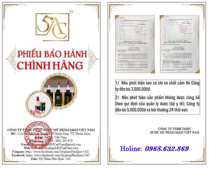 Son lì Hàn Quốc 5AC màu Đỏ Cam - Mã 105