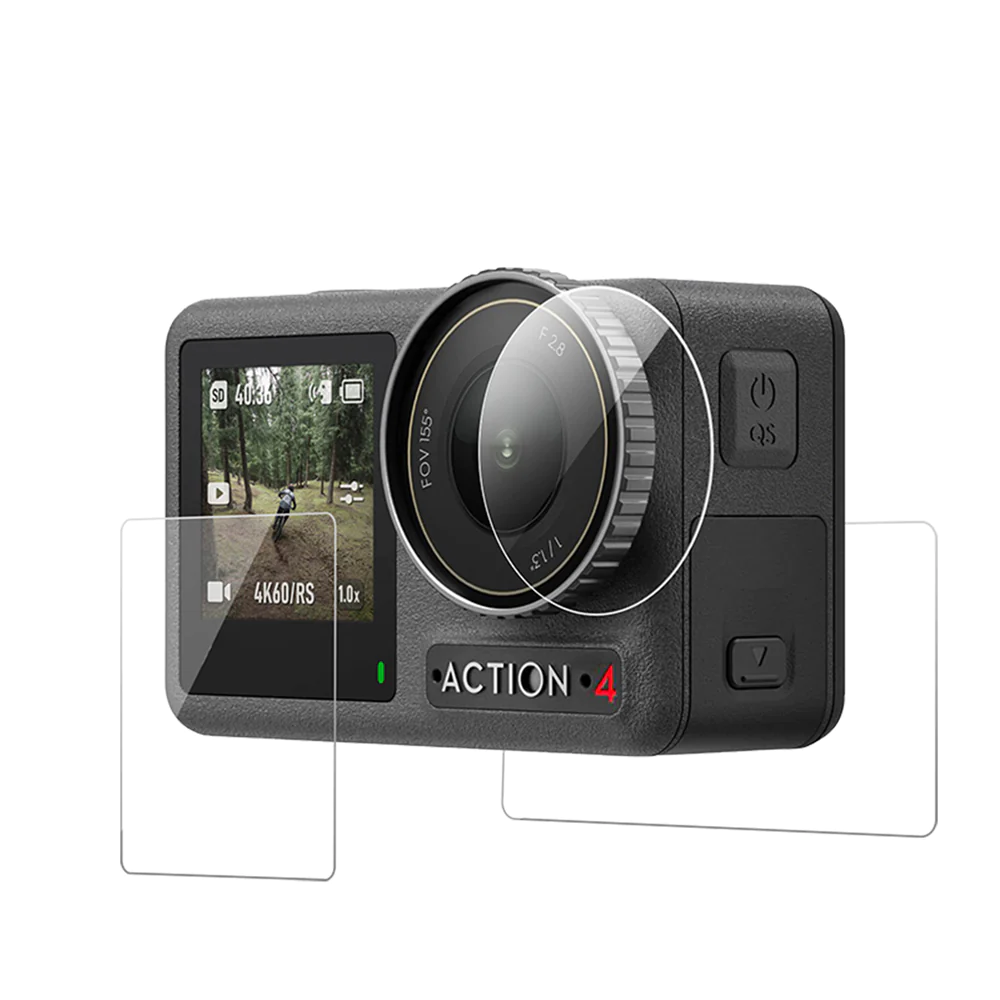 Bộ 3 miếng dán màn hình cường lực TELESIN dành cho DJI Action 3/4, chống va đập, bảo vệ màn hình và ống kính