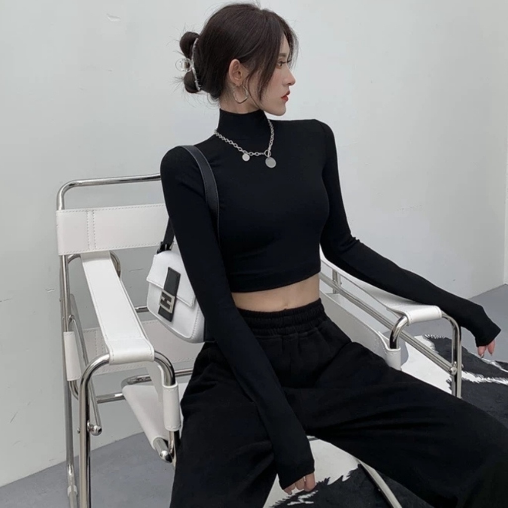 áo croptop dài tay cổ lọ