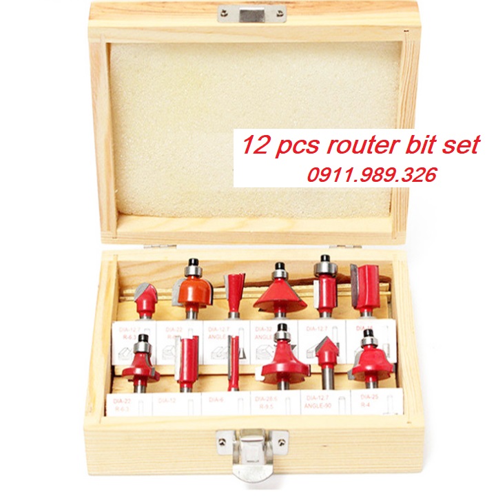 [HCM]Bộ 12 mũi phay gỗ cốt 6.35mm hoặc 12.7mm