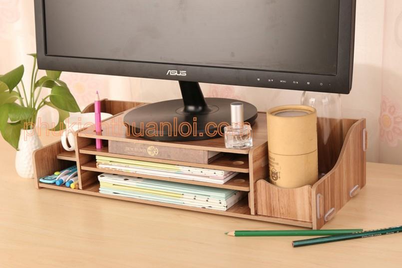 Bàn kê màn hình máy tính Monitor, Laptop đa năng bằng gỗ 2 tầng - Home and Garden