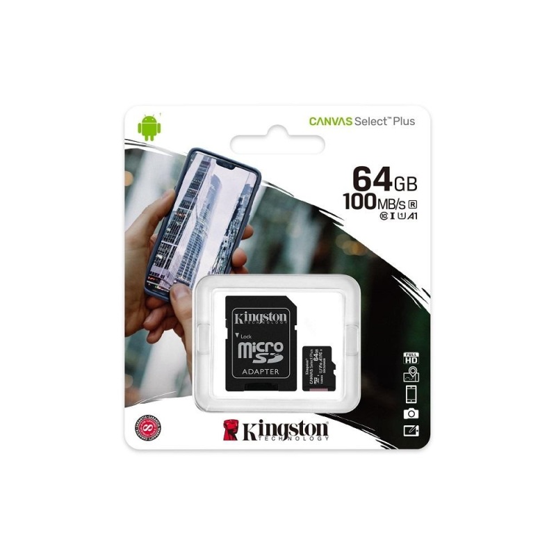 Thẻ nhớ microSDXC Kingston Canvas Select Plus 64GB 100MB/s chuẩn U1 V10 A1 - Kèm Adapter (Đen) - Phụ Kiện 1986