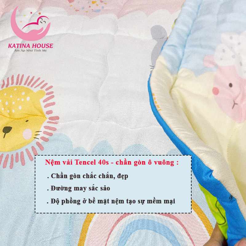 Bộ gối nệm cho bé đi học Katina House, vải Tencel cực mềm mát, họa tiết đáng yêu, nhiều kích cỡ