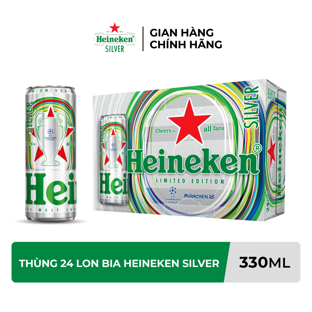 Thùng 24 lon bia Heineken Silver 330ml/lon