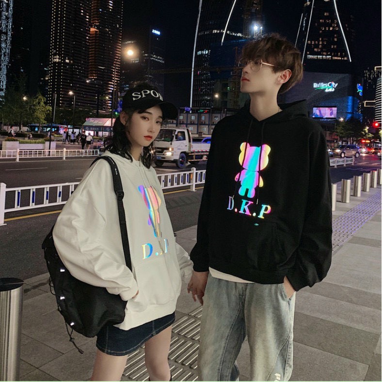 Áo hoodie cặp phản quang logo gấu d.k.p tp104