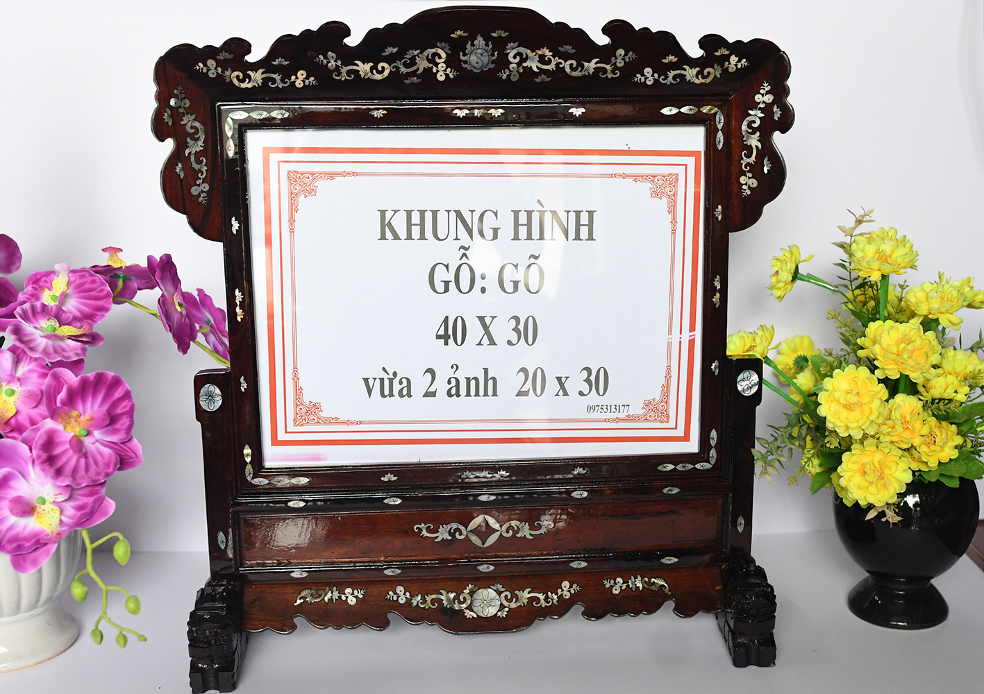 Khung hình gỗ Gõ 40 x 30 cẩn ốc xà cừ