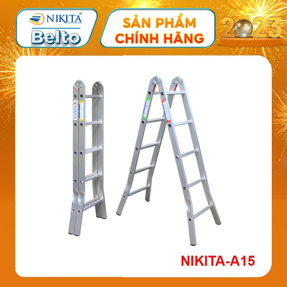 Thang nhôm xếp, thang gấp chữ a 1.5m - chữ i 3m chính hãng nikita