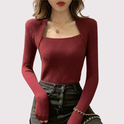 Áo Thun Nữ Tay Dài Cổ Vuông  Trái Tim Thời Trang Mới  Adc65